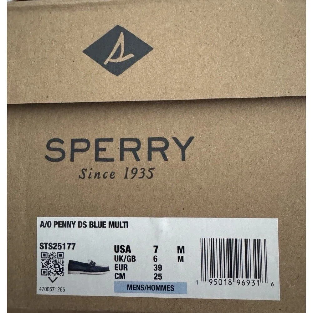 Sperry Authentic Original Penny‎ Loafer Men’s 7 Boat Shoes Blue Suede Multi $110